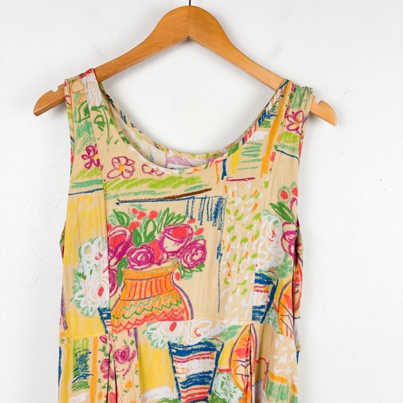 VTG Jams World Quirky Crayon Print Sleeveless Maxi Dress Sz M - Picture 3 of 9